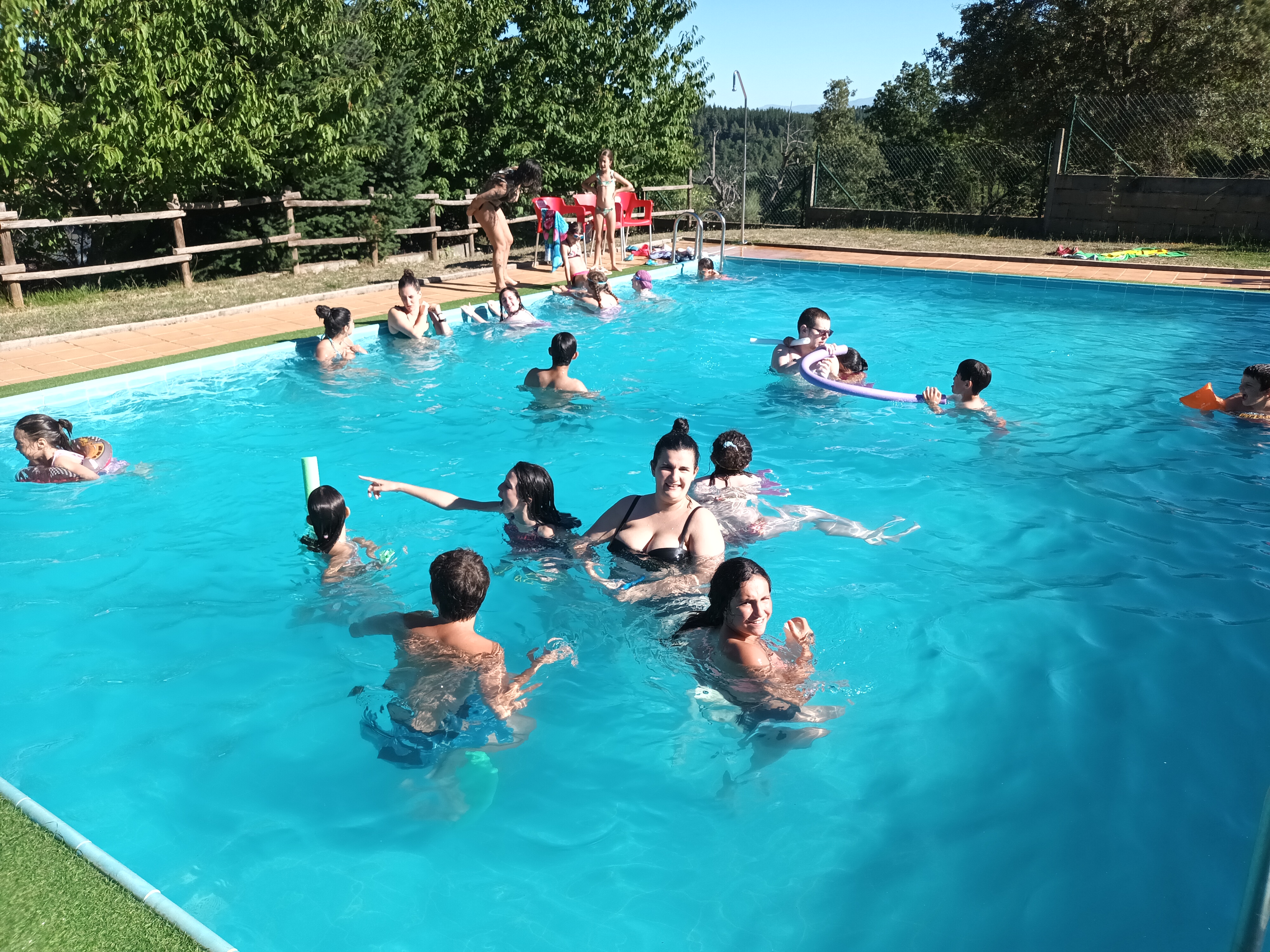 Todos los participantes refrescándose en la piscina