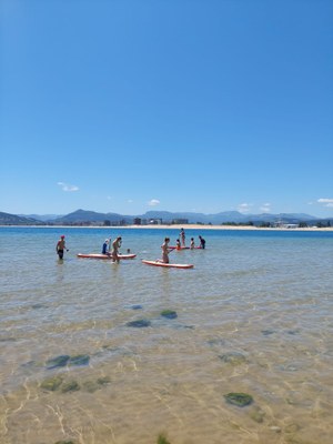 Grupo de participantes comenzando su paseo en paddle surf
