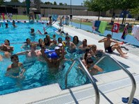 Todos los participantes en la piscina, refrescándose